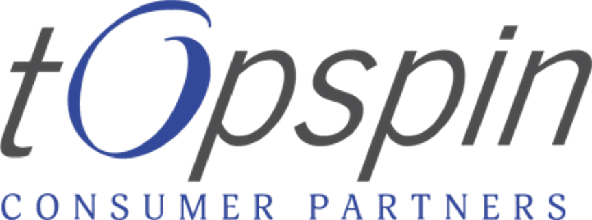 Topspin Consumer Partners logo with "topspin" in large black and blue font above "Consumer Partners" in smaller blue capital letters.