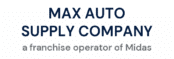 Text reads: "MAX AUTO SUPPLY COMPANY a franchise operator of Midas" in bold and regular fonts on a light background.