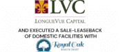 Logos for LongueVue Capital and Royal Oak Realty Trust with text about executing a sale-leaseback of domestic facilities between the two companies.