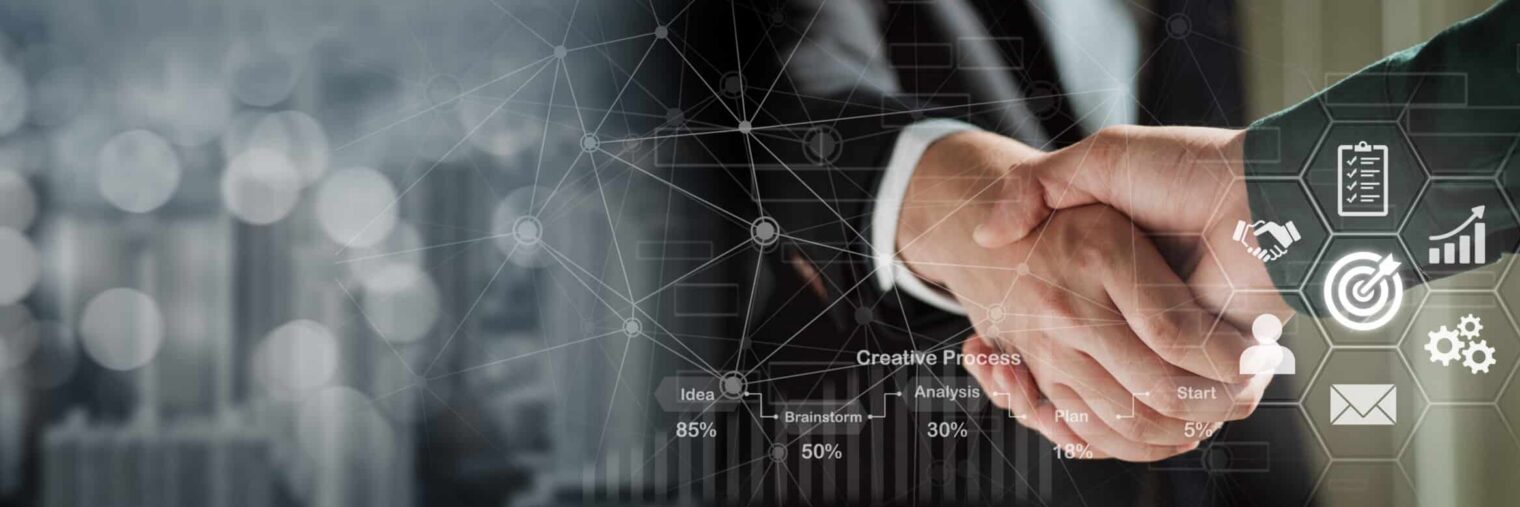 businessman making handshake to success deal to be partnership. Two business men agreement company trade partnership handshake, dealing, merger and acquisition, business partner joint venture concept.
